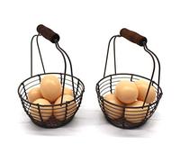 CVHOMEDECO. Paniers à oeufs en fil de métal Paniers de cueillette en rouille avec poignée en bois Paniers de rangement style campagne vintage. Ensemble de 2