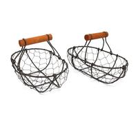 CVHOMEDECO. Paniers à oeufs ovales en grillage de poule Paniers de collecte rouille avec poignée en bois Paniers de rangement style campagne vintage. Ensemble de 2