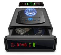 CVLIFE Coffre-fort biométrique pour arme de poing, pistolet à empreintes digitales avec montre et téléphone sans fil, réveil 3 en 1, lumière LED réglable pour la maison, table de chevet