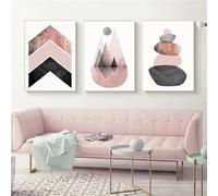 CVMINY 3 Images Set-Affiche sur Toile Carrée Abstraite Rose et Grise Art Abstrait Décoration Moderne pour Salon Cuisine Chambre Bureau-50x75cm (sans cadre)