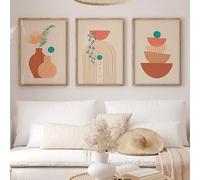 CVMINY Image D'Art,Tableau Abstrait Géométrique Arc en Ciel Ligne Vase Feuille de Palmier Toile Murale Affiche Moderne Décoration pour Salon Ou Chambre-50 * 60cm*3Pcs(Non Encadré)