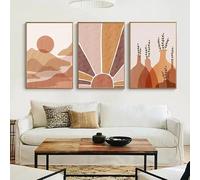 CVMINY Image D'Art,Tableau Abstrait Rétro Orange Soleil Nuage Vase Toile Peinture Moderne Poster Impression D'Art pour Salon Chambre Décoration Intérieure-60 * 70cm*3Pcs(Non Encadré)