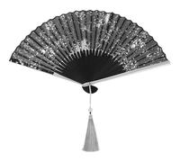 CVUTOVO Éventail Pliant en Soie de Style Chinois Vintage Noir, Ventilateur Rétro Multifonctionnel pour Danse et Voyage D'été Élégant et Rafraîchissant Couleur Aléatoire