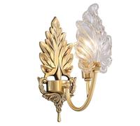 CWCQGH Applique Murale d'intérieur Vintage en Laiton, Style Milieu du siècle, avec Abat-Jour en Verre ondulé doré Clair. Lampe de Chevet E14.