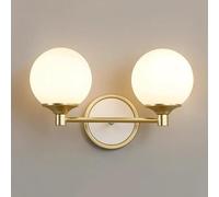 CWCQGH Applique Murale Moderne dorée, Applique de Chevet Blanche avec Abat-Jour en Verre Blanc Laiteux, Applique Murale Globe pour Salle de Bain Blanche, culot E27, FI,2-Head