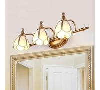 CWCQGH Applique Murale Moderne pour Salle de Bain, Applique Murale Vintage en Laiton brossé à Fixer au-Dessus du Miroir, Applique de Luxe en Laiton avec Abat-Jour en v,3-Head