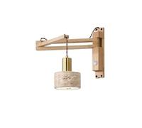 CWCQGH Applique Murale Vintage réglable du Milieu du siècle, Bras articulé en Bois avec Abat-Jour en travertin Naturel et Accents en Laiton, Interrupteur Marche/arrêt,Natural