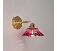 CWCQGH Appliques murales, Applique Murale Vintage en Laiton avec Abat-Jour en Verre Rose en Forme de Fleur, Applique Murale dorée de Style Ferme, Lampe Suspendue nordi,Purple Pink-Sconces