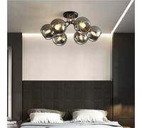 CWCQGH Plafonnier LED Contemporain, Abat-Jour en Verre Gris fumé Transparent, Noir et Or, Lampe de Plafond décorative pour Chambre,Dimming-8-head Ash Hood