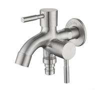 CWOQOCW Robinet de jardin double de 1,27 cm en acier inoxydable 304 à double sortie avec valve en céramique pour tuyau de machine à laver, utilisation extérieure et intérieure