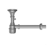 CWOQOCW Siphon d'évier simple avec mécanisme à poussoir en acier inoxydable et polypropylène pour cuisine Gris 110 mm