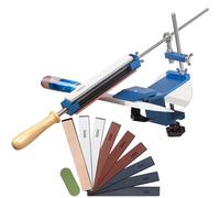 CWOVRS Aiguiseur Couteaux, Affûteur de Couteaux à Dégagement Rapide, Système d'Affûtage de Couteaux à Angle Fixe avec Maintien Abrasif, 8 Pierres + 1 Cuir + 1 Pâte à Polir