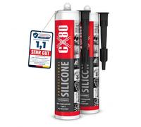 CX80 2 x silicone transparent haute température - Étanchéité élastique durable de -65 °C à +380 °C - Pour la construction, la voiture et l'industrie - Résistant aux huiles, à l'essence et aux graisses