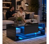 CXHLXYR Table Basse Rectangulaire, Table Basse Brillante avec Bande Lumineuse LED Suspendue, Tables de Salon Moderne avec Rangement, Table Basses avec Etagère Ouverte et Tiroirs 100x50x35 cm(Noir-C)