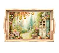 CXINLky DIY Diamond Art Painting Plateau de service, peinture diamant art plateau en bois plateau petit déjeuner plateau de service avec poignées, plateau de cuisine-03-jardin d'automne