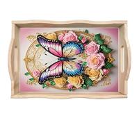 CXINLky DIY Diamond Art Painting Plateau de service, plateau de service 5D avec poignées, peinture diamant de Pâques Crystal Art Plateau en bois Plateau de cuisine - 03 Papillon