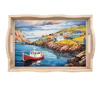 CXINLky DIY Diamond Art Painting Plateau de service, plateau de service 5D avec poignées, peinture diamant de Pâques Crystal Art Plateau en bois Plateau de cuisine - 08-Village côtier