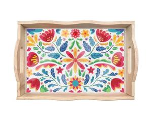 CXINLky Plateau de service DIY Diamond Painting - Plateau de service avec poignées - Peinture diamant - Crystal Art - Plateau en bois - Plateau de cuisine - 14 fleurs