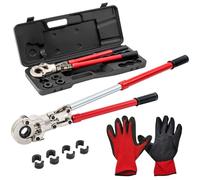 CXRCY IWS-1632AF Kit d'outils de sertissage de tuyaux en cuivre avec 4 mâchoires à changement rapide - 1,3 cm, 1,9 cm, 2,5 cm, 1,6 cm, tête rotative à 360°, poignée extensible, outil de sertissage en