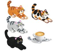 CXRYLZ-FUR Lot de 4 dessous de verre en forme de chat, tissés à la main, sous-verres amusants pour les amateurs de chats, décoration de table de cuisine (chat)