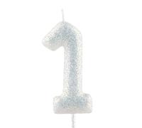Cxryrzhe Bougie d'Anniversaire Numéro 1 Blanche Iridescente - Bougies d'Anniversaire 1er Anniversaire avec Paillettes - Décoration de Gâteau - Fournitures de Décoration pour Fête et Célébration
