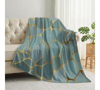 Cyan Plaid en Flanelle, Géométrique Couverture de Canapé 180x200 cm | Douce Légère et Respirante, Art Déco Glam Motif En Filet Couverture Polaire pour Chambre à Coucher, Salon, Bureau