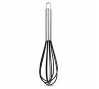 Cycayit Fouet en silicone, 25,6 cm, manche en inox, noir | Fouet léger en silicone pour poêles antiadhésives, env. 37 g, pour œufs, crème, pâtes et sauces.