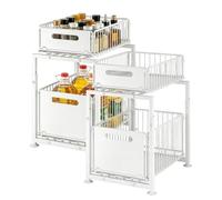 Cycayit Organiseur Cuisine sous-Évier Coulissant Réglable Blanc Lot de 2 | Paniers coulissants métal pour sous-évier, réglable 41-49 cm (5 niveaux), s'intègre dans un meuble de 60 cm