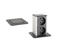 cyclingcolors 1x Prise encastrable pull-out 2x 230V avec câble longueur 1,3m bureau maison home office, noir