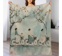 Cyclistes sous les fleurs Plaid Art asiatique Polaire Canape Maison