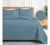 CYCMACO Couvre-Lit Quilt Matelassé, 160x260cm, Moderne Couverture Matelassé, Doux Couvre-Lit Recto-Verso, CouvreLit Couleur Unie, pour Printemps, Été, Automne Et Hiver, Bleu Clair