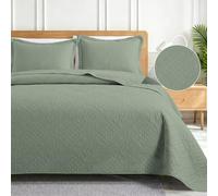 CYCMACO Couvre-Lit Quilt Matelassé, 220x260cm, Moderne Couverture Matelassé, Doux Couvre-Lit Recto-Verso, CouvreLit Couleur Unie, pour Printemps, Été, Automne Et Hiver, Vert Clair