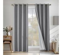 CYCMACO Rideau 100% Occultant, 140x145cm, Effet Lin Lot De 2, Rideau Thermique Isolant Anti Froid Et Chaleur, Rideaux Occultant À Oeillets, Rideaux Acoustiques, pour Salon, Chambre, Gris Clair