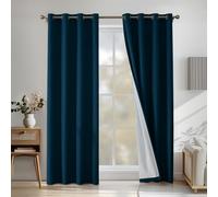CYCMACO Rideau 100% Occultant, 140x225cm, Effet Lin Lot De 2, Rideau Thermique Isolant Anti Froid Et Chaleur, Rideaux Occultant À Oeillets, Rideaux Acoustiques, pour Salon, Chambre, Vert Foncé