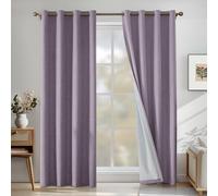 CYCMACO Rideau 100% Occultant, 200x260cm, Effet Lin Lot De 2, Rideau Thermique Isolant Anti Froid Et Chaleur, Rideaux Occultant À Oeillets, Rideaux Acoustiques, pour Salon, Chambre, Violet Clair