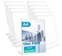 CYEER Lot de 10 présentoirs de table en acrylique A4 inclinés - Présentoir en L DIN A4 transparent - Présentoir publicitaire et porte-carte de menu pour restaurant, foire et bureau - Support de