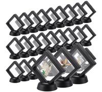 CYEER Lot de 30 Cadres Flottants 3D 7x7x2 cm, Présentoir Bijoux avec Membrane TPU Flexible et Socles, Boîte d'Exposition Anti-Oxydation pour Pièces de Monnaie, Médailles et Spécimens