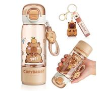 CYGMRFH Capybara Bouteille d'eau pour enfants, 510 ml, bouteille de sport en Tritan anti-fuite, avec couvercle à paille et poignée de transport, sans BPA, réutilisable, avec porte-clés en silicone