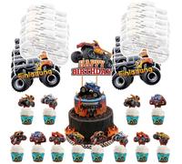 CYGMRFH Monster Truck Carte D'Invitation, 12 Cartes D'Invitation De Fête Avec Cake Toppers Pour Enfants, Carte D'Invitation À La Fête Course Pour Enfants Garcon Fille
