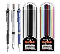 CYH Kit de Porte-mine 2 mm, 3 Pièces Mécanique Mechanical Pencil Bleu, Noir et Argent, 24 pcs Mines de Couleur et Noir, pour Projet De Dessin l'Écriture La Fabrication Le Dessin Artistique