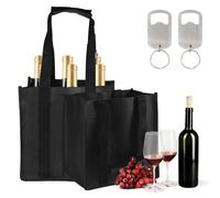 CYIOU 2 Pièces Noir Sac Bouteille Courses Isotherme Pliable 6 Compartiments 27x18x27 CM Portable Rangement Sacs de Courses et Cabas avec Decapsuleur pour Vin Bière Champagne