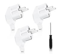 CYIOU 3 PCS Fiche Male Prise Electrique Schuko 250V 16A Fiche Coudée | Prise Electrique Male Blanche de Contact de Protection et 1 Tournevis pour Les Câbles de 8 à 10 mm