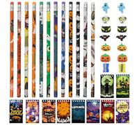 CYIOU 36 Pc Ensemble Crayon Halloween Bois Crayons Graphite | Gommes Mini Spiral Carnets de Notes Taille-Crayons pour Cadeau Halloween Party Activités Favours