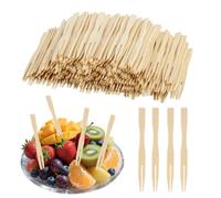 CYIOU 400 Pic Aperitif Fourchette des Frites en Bois Deux Dents Cure Dent | Pique Brochette Bois Ourchettes Cocktail de Bois Pic de Fruit en Boiss pour Pique Nique Fruits Pâtisserie Camping (90MM)