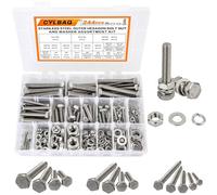 CYLBAQ Kit de 244 écrous et boulons M3 M4 M5 M6 M8 M10 en acier inoxydable 304 à tête hexagonale plate, boulons, écrous, rondelles de verrouillage et de joint plat, assortiment de boulons métriques