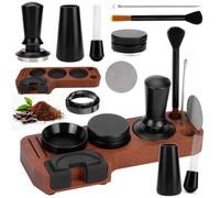 Cyleto Lot de 8 accessoires pour expresso de 51 mm avec station de tamper en bois, tamper, outil WDT, anneau de dosage, distributeur, écran à puck, brosse et stylo à latte, pour machines porte-filtre
