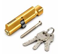 Cylindre de Serrure à Bouton,Barillet de Serrure E Cylindre De Serrure De Porte En Aluminium, Tour De Pouce 35/35 for Portes UPVC Avec 3 Clés(Golden)