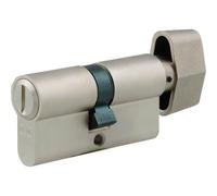 Cylindre de serrure pour WC avec bouton de manœuvre intérieur, dimensions 35/27 mm, en laiton nickelé mat