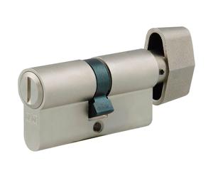 Cylindre de serrure pour WC avec bouton de manœuvre intérieur, dimensions 35/27 mm, en laiton nickelé mat