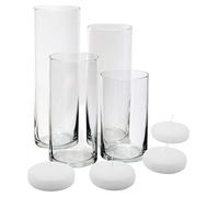 Cylindre en Verre vases - Lot de 3 - Dont 3 Floating Disc Bougies décoratifs, Table pour Maison ou Mariage par Royal Imports Set of 4 Candles Included Claire